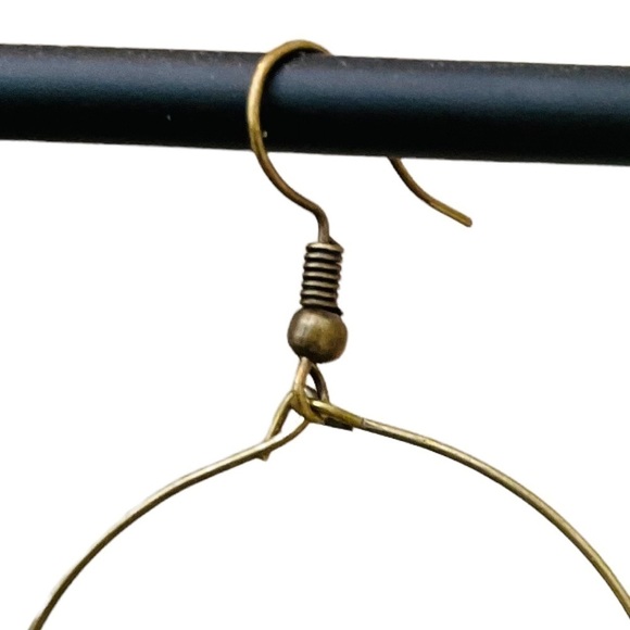 Bohemian Ethnic Brown & Turquoise Wooden Round Hoop Earrings - Picture 5 of 5